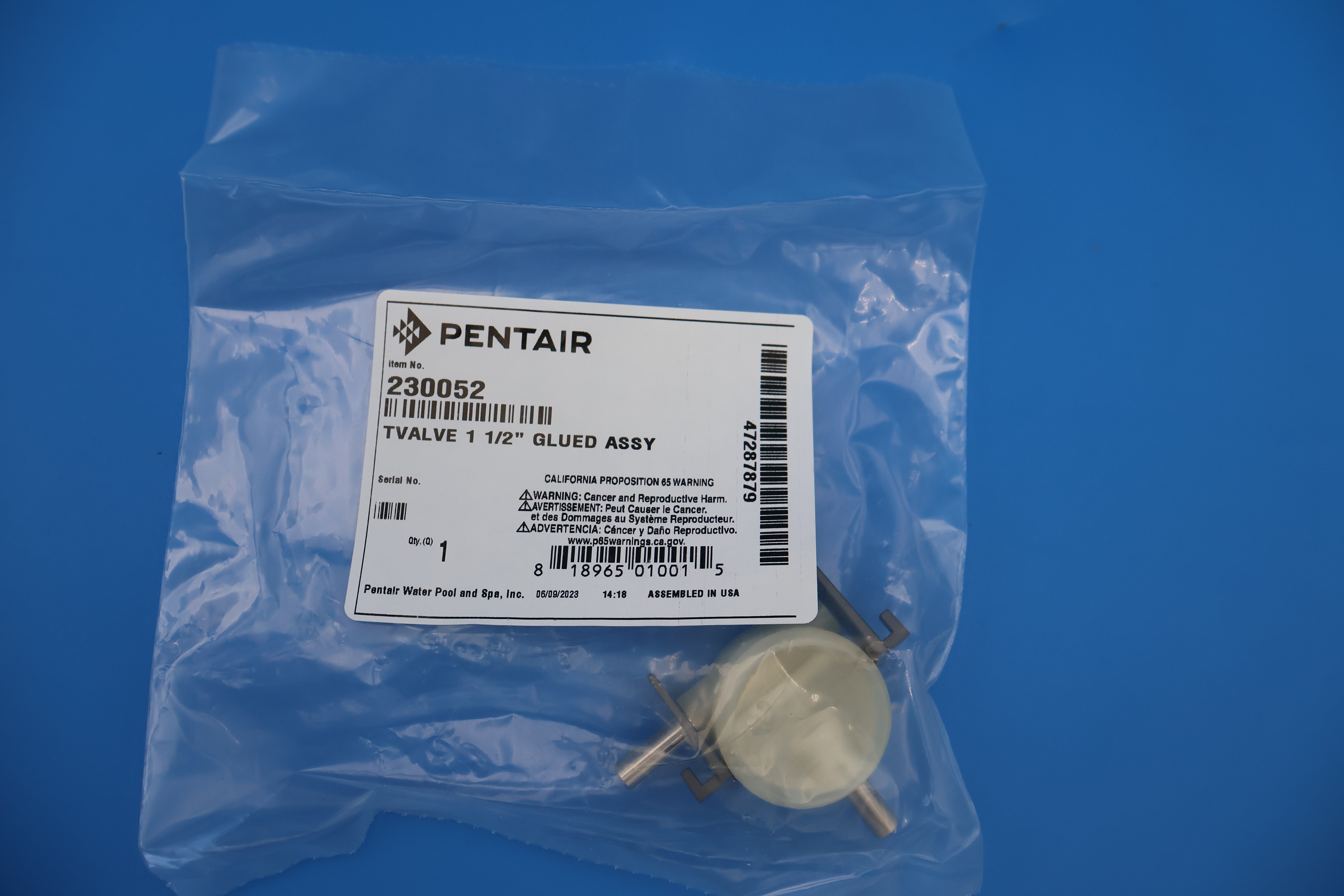 Pentair In-Floor (A&A) Low Profile & Top Feed 1.5" T-Valve Glue-in Assembly 230052 540200