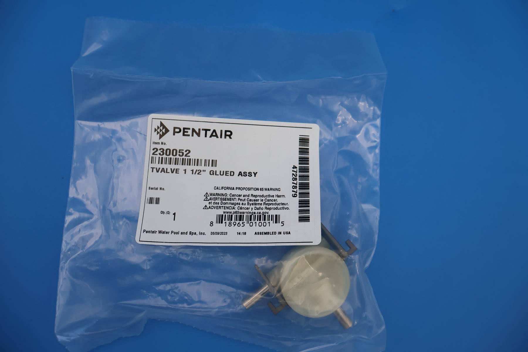 Pentair In-Floor (A&A) Low Profile & Top Feed 1.5" T-Valve Glue-in Assembly 230052 540200