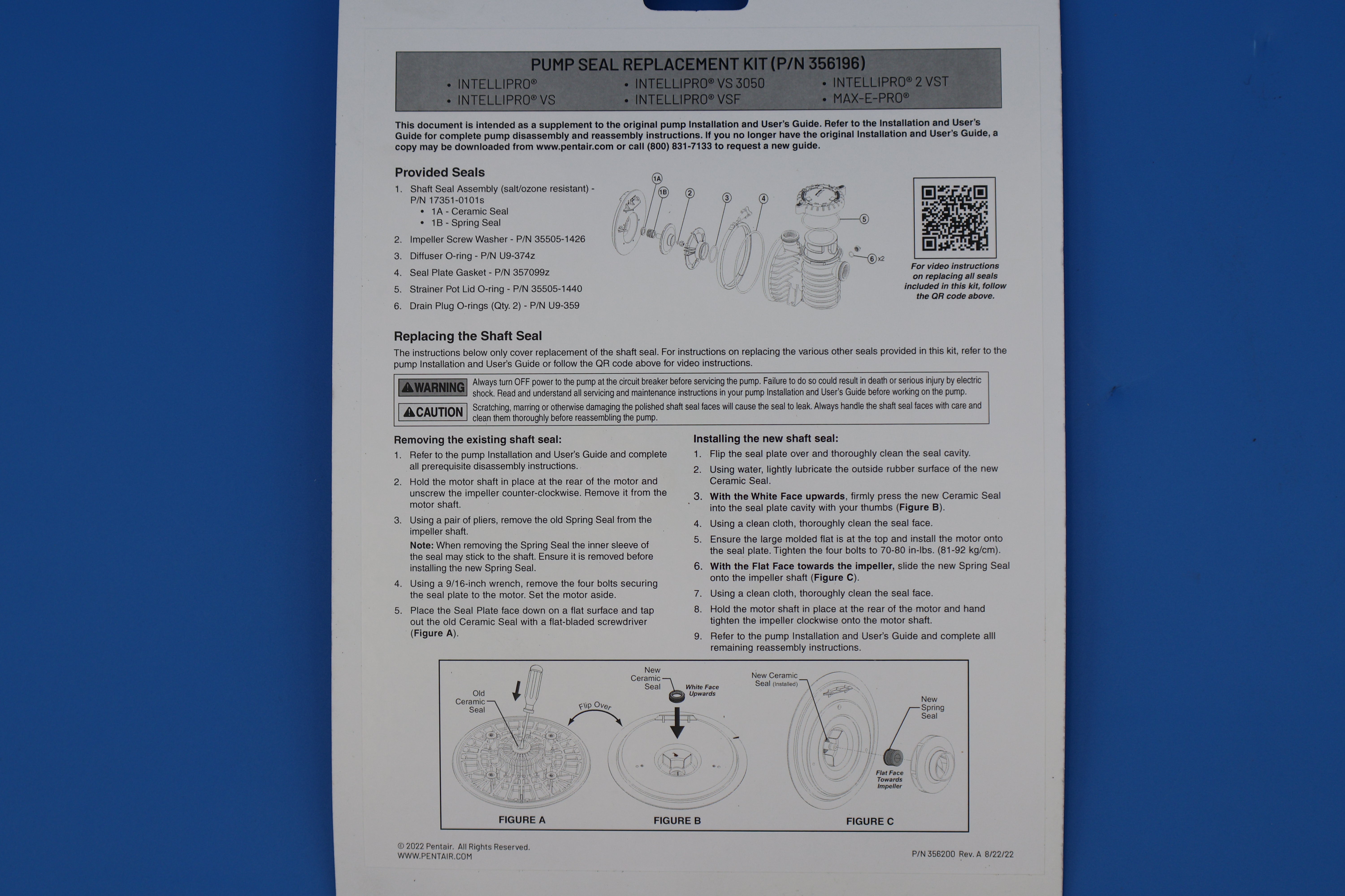 Pentair Seal Set for Max-E-Pro / IntelliPro 356196