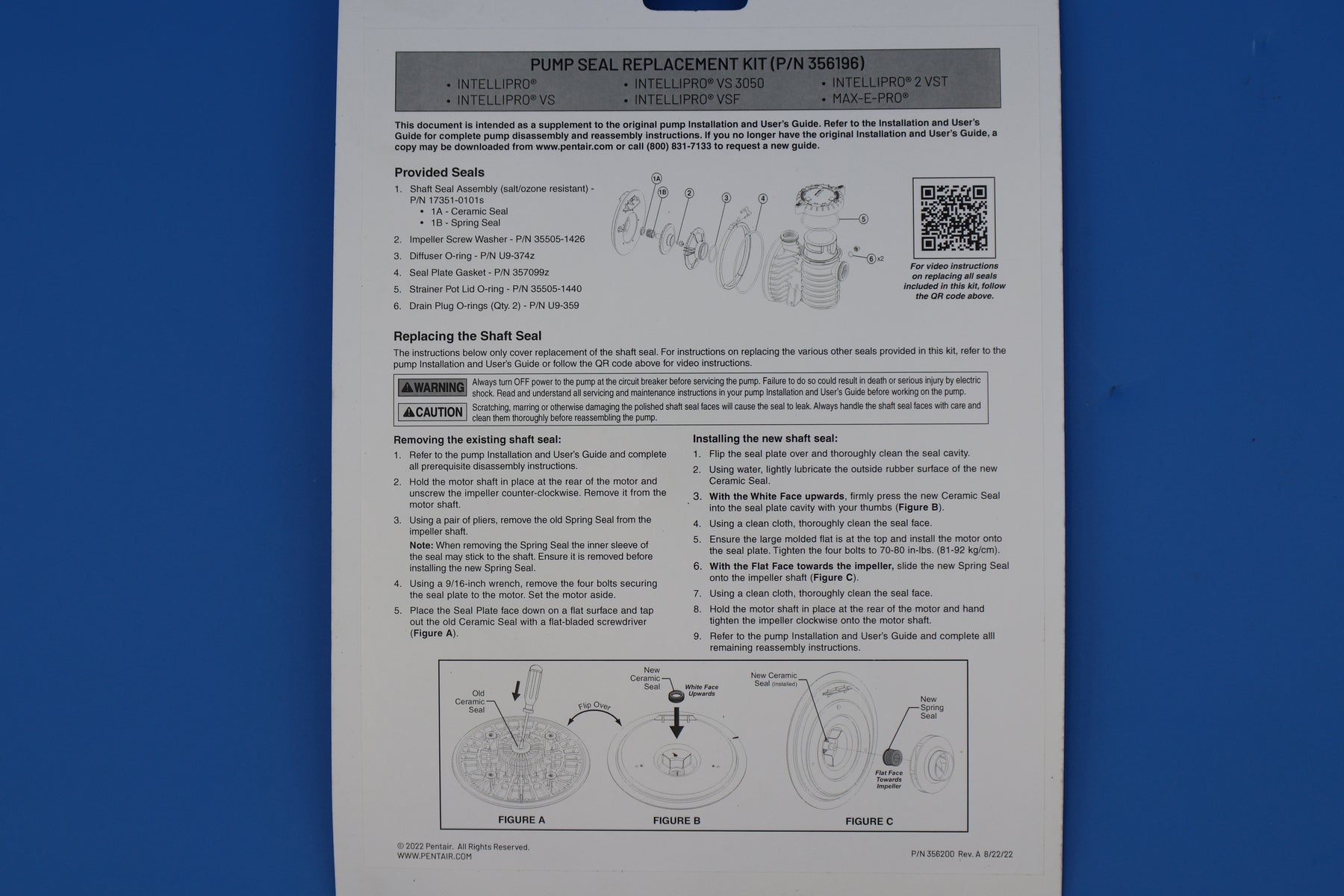 Pentair Seal Set for Max-E-Pro / IntelliPro 356196