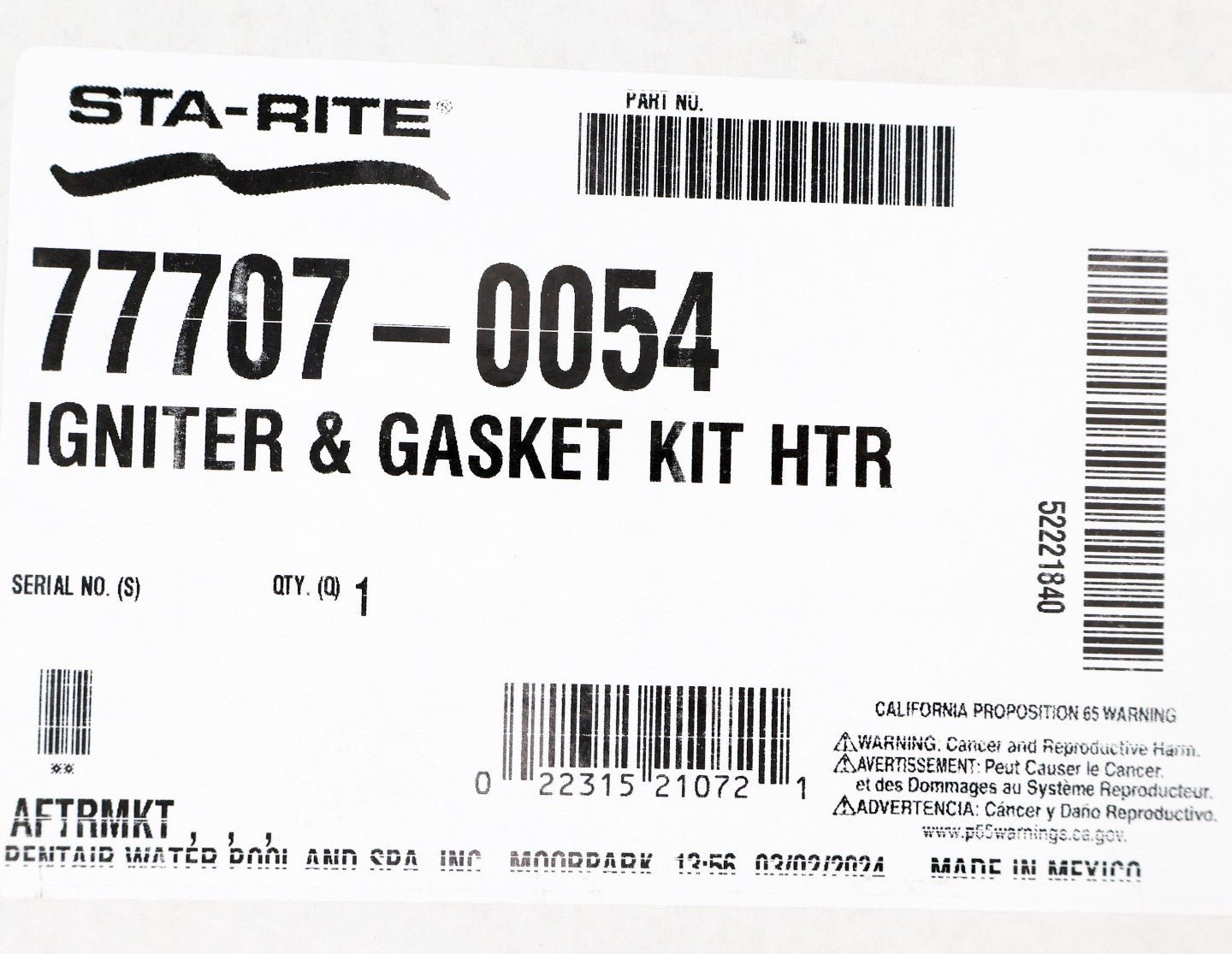 Pentair Igniter with Gasket Kit for Mastertemp & Max-E-Therm 77707-0054 - Heater Parts - img-4