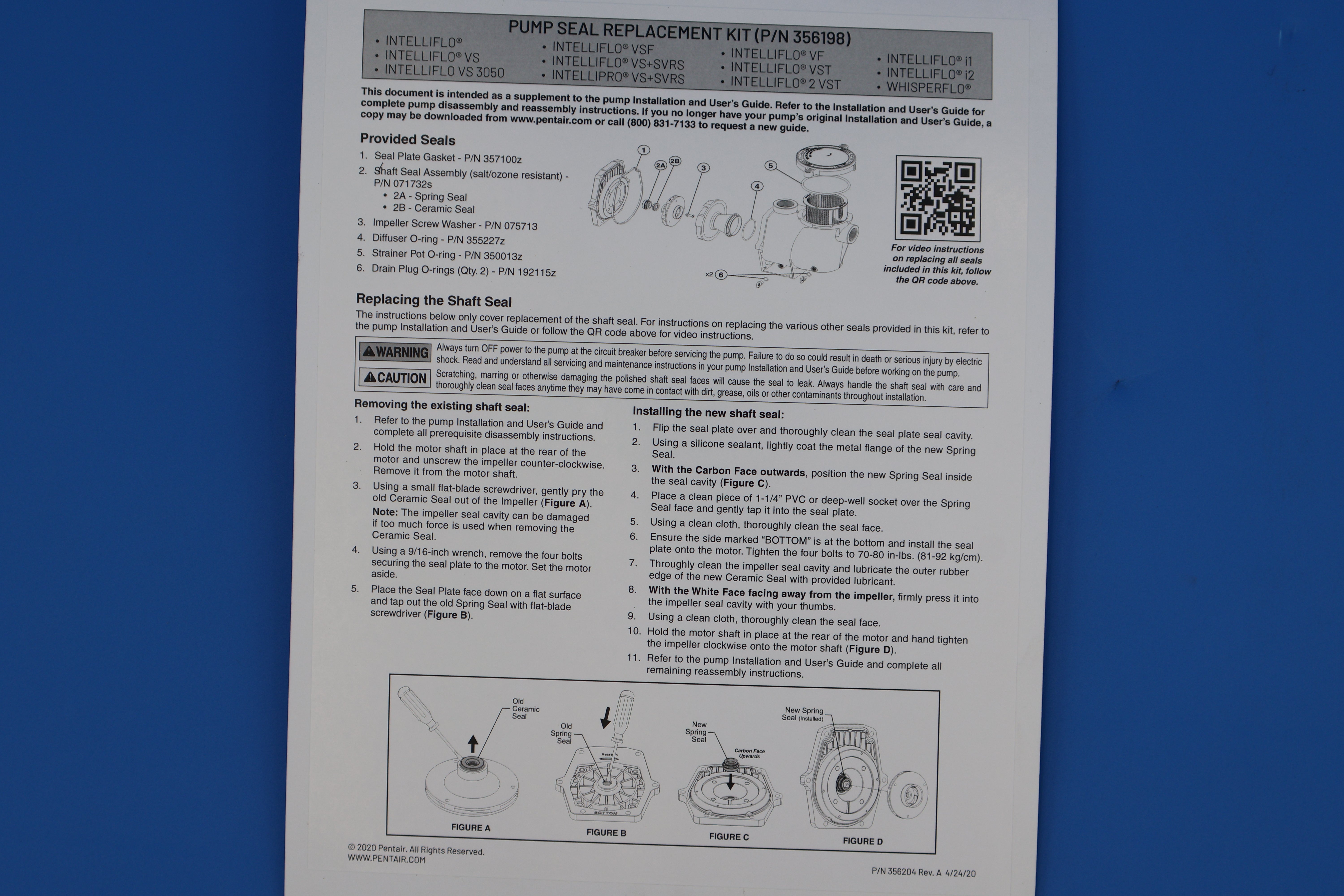 Pentair WhisperFlo/IntelliFlo Pump Seal Set 356198