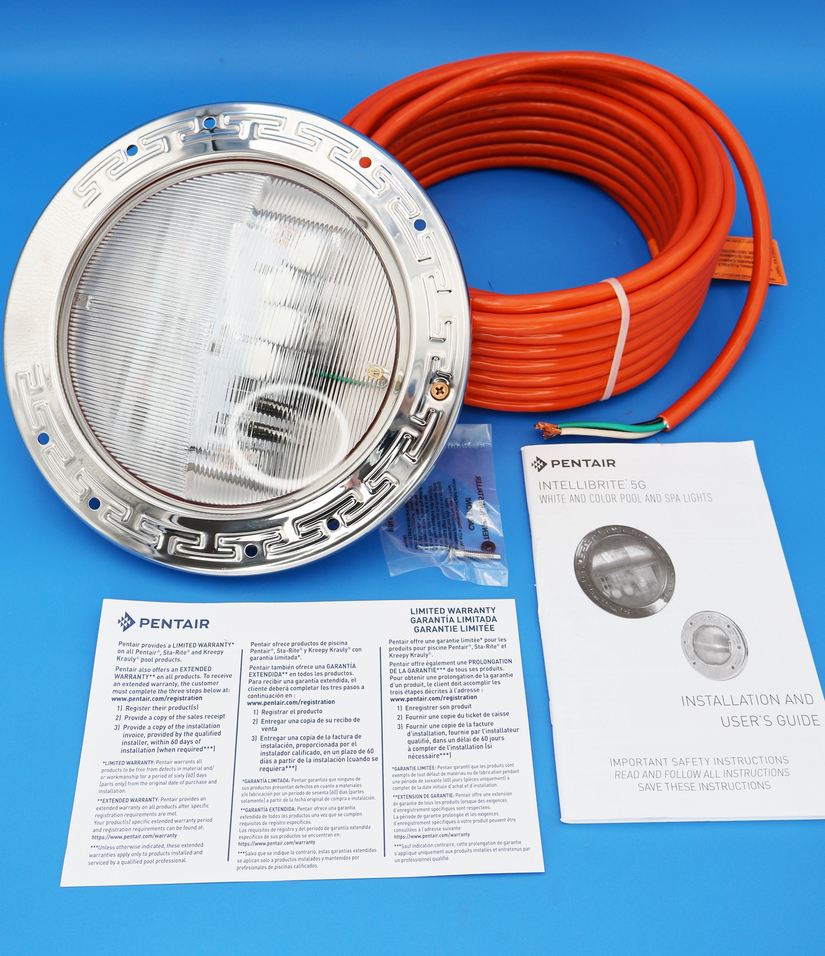 Pentair IntelliBrite 5G Color LED Pool Light, 12 Volt, 50 Foot Cord 601011