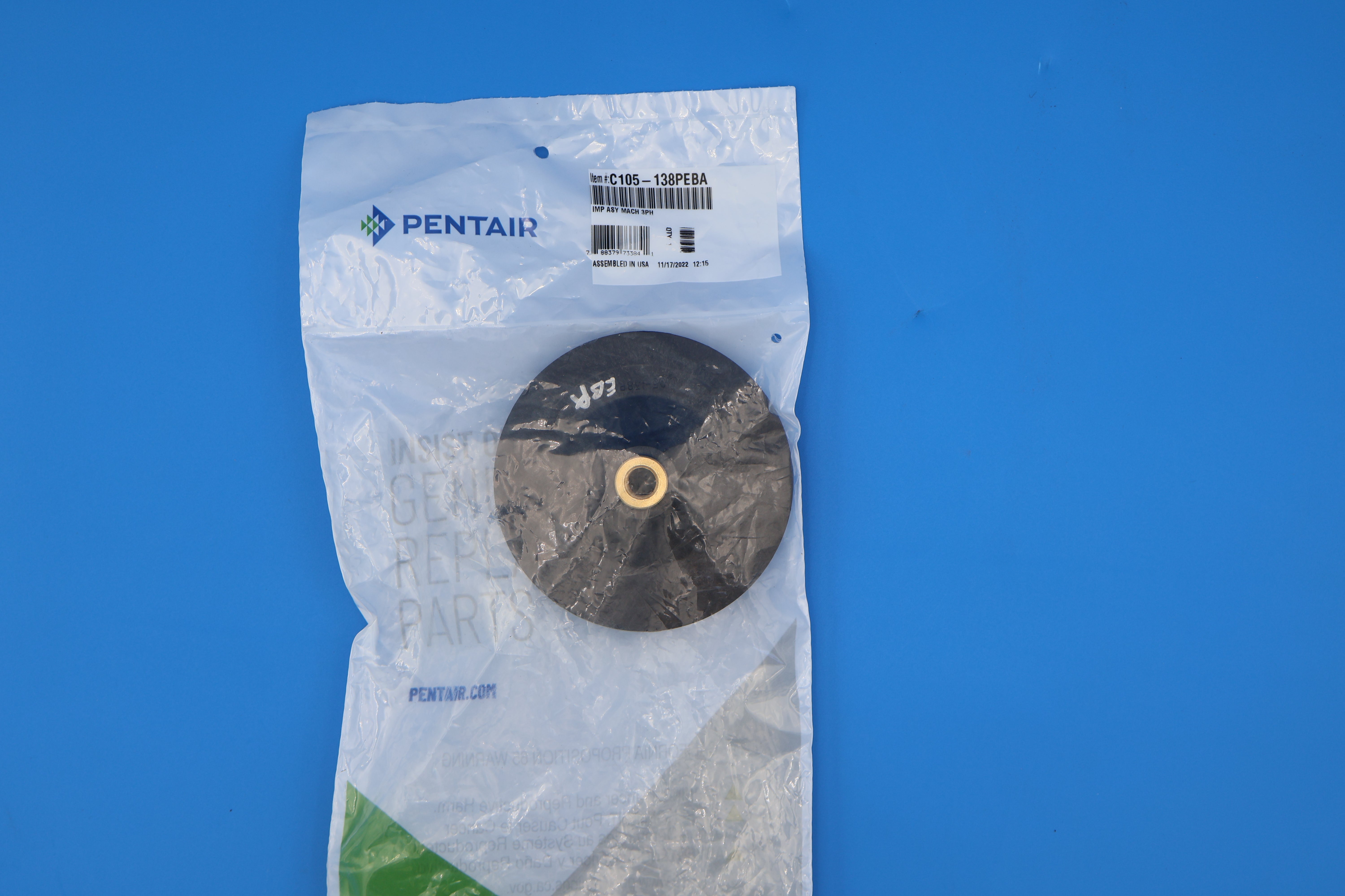 Pentair Dura-Glas Impeller Assembly .75HP C105-138PEBA