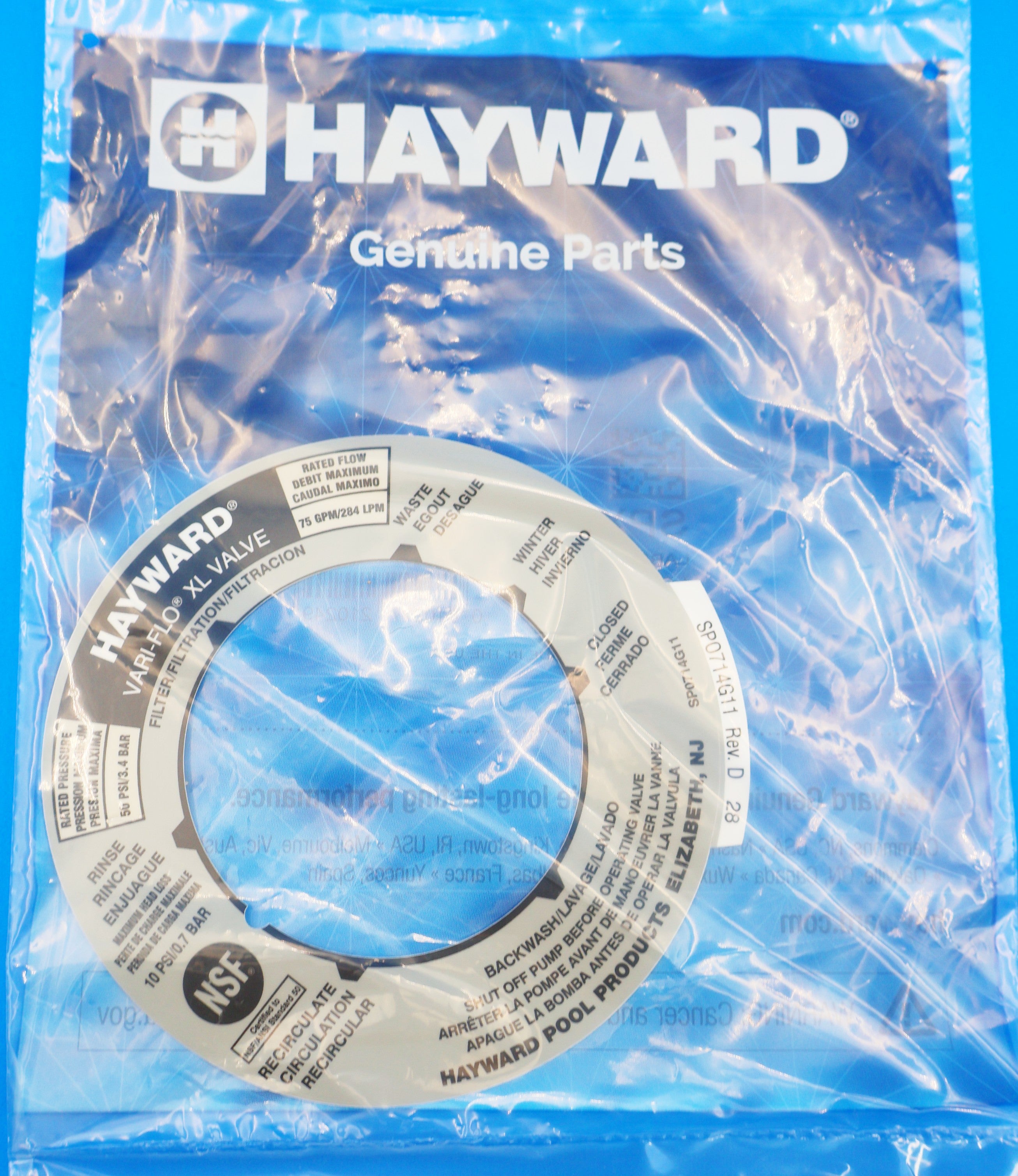 Hayward Vari-Flo Backwash Valve Label SPX0714G