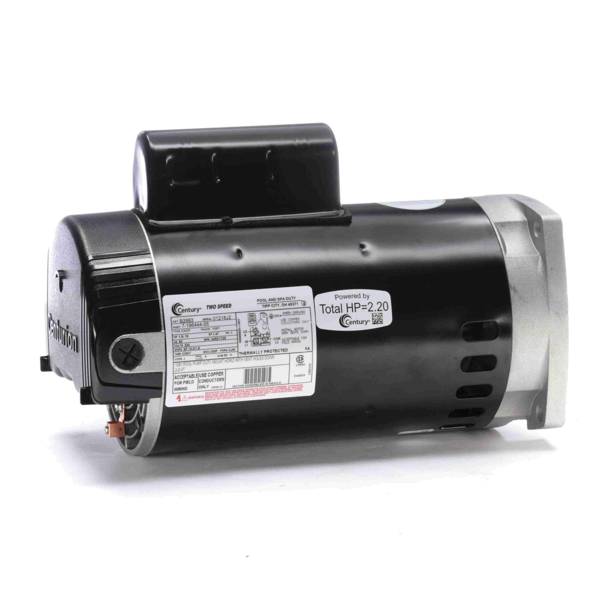 Century Pool Pump Motor 1.5HP 2 - Speed 1 Phase 60Hz 230V 56Y Frame | B2983 - Pool Pump Motors - img - 1
