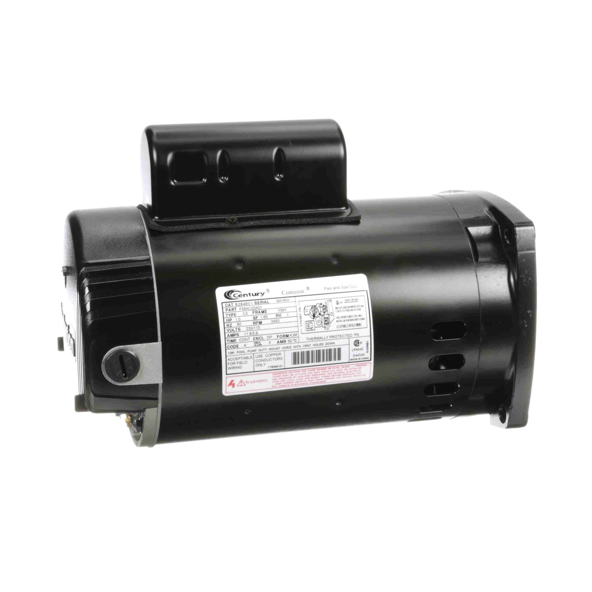 Century Pool Pump Motor 1HP 1 - Speed 1 Phase 60Hz 115/230V 56Y Frame | B2848V1 - Pool Pump Motors - img - 1