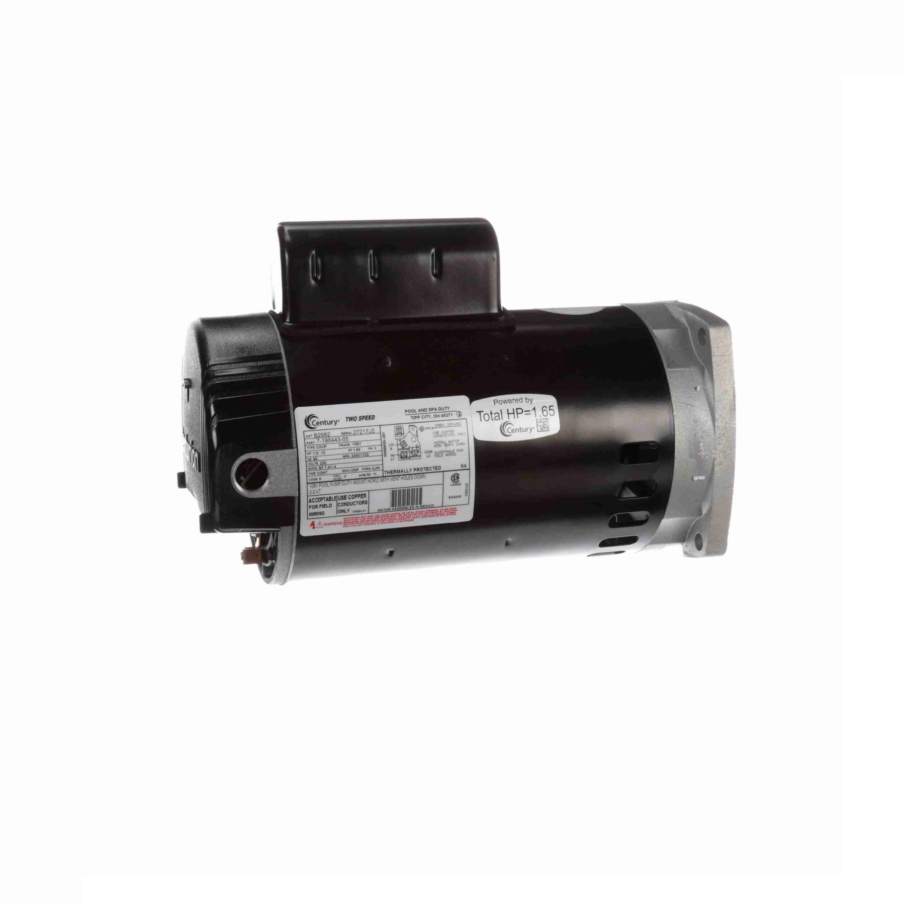 Century Pool Pump Motor 1HP 2 - Speed 1 Phase 60Hz 230V 56Y Frame | B2982 - Pool Pump Motors - img - 1