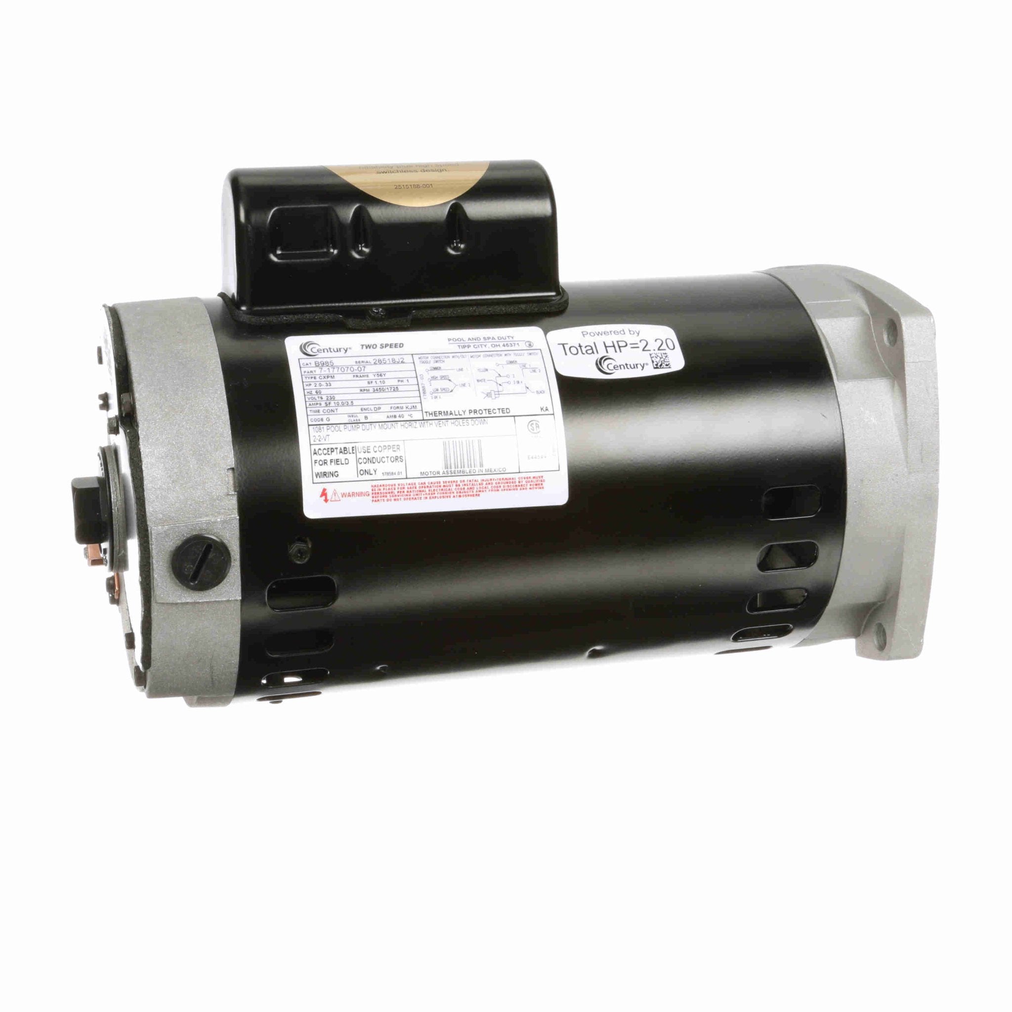 Century Pool Pump Motor 2HP 1 Phase 60Hz 230V Y56Y | B985 - Pool Pump Motors - img - 1