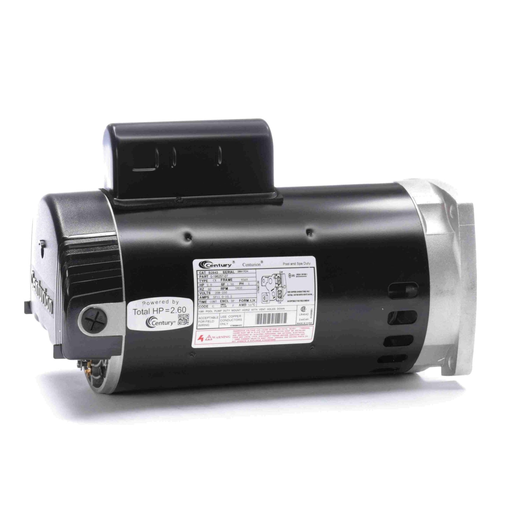 Century Pool Pump Motor 2HP 1 - Speed 1 Phase 60Hz 208 - 230V 56Y Frame | B2843 - Pool Pump Motors - img - 1