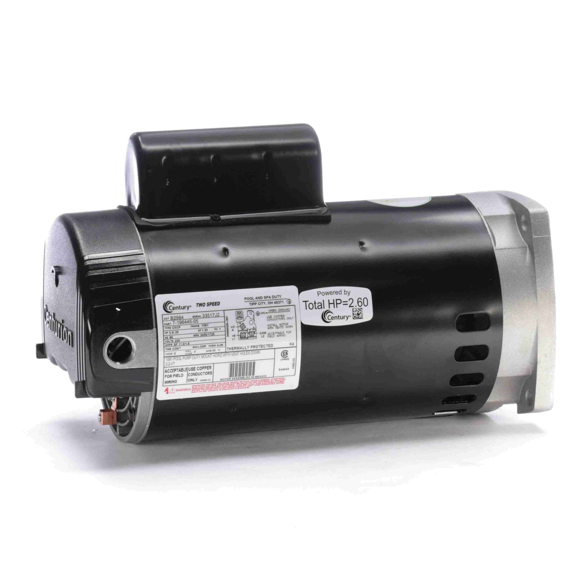Century Pool Pump Motor 2HP 2 - Speed 1 Phase 60Hz 230V 56Y Frame | B2984 - Pool Pump Motors - img - 1