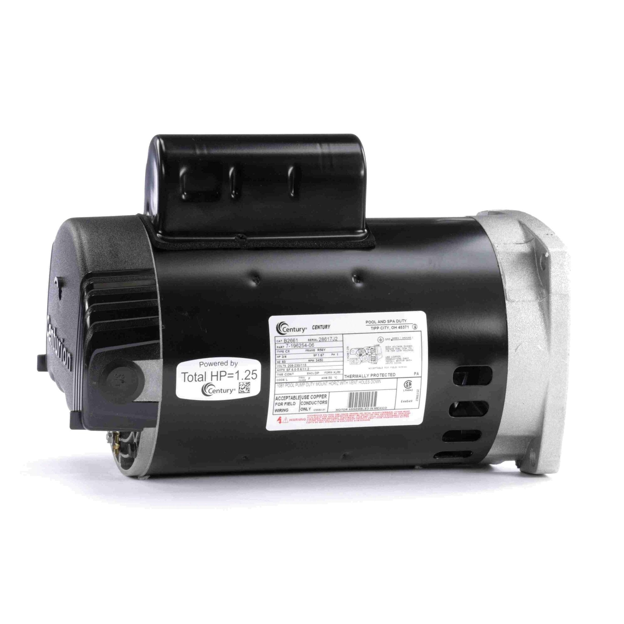 Century Pool Pump Motor 3/4HP 1 - Speed 1 Phase 60Hz 208 - 230/115V 56Y Frame | B2661 - Pool Pump Motors - img - 1