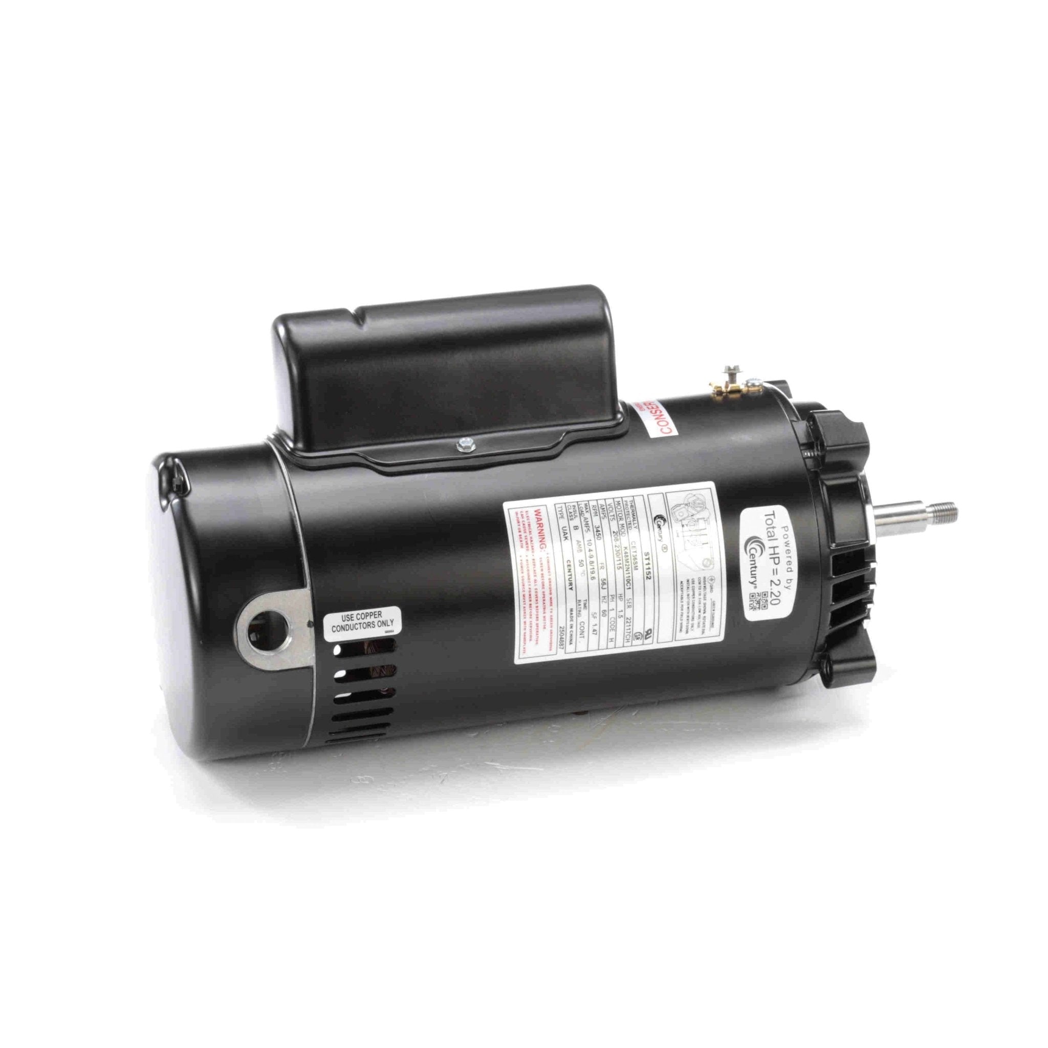 Century Pool Pump Motor Threaded Shaft 1.5HP 1 - Speed 115/230V 56J Frame | ST1152 - Pool Pump Motors - img - 1