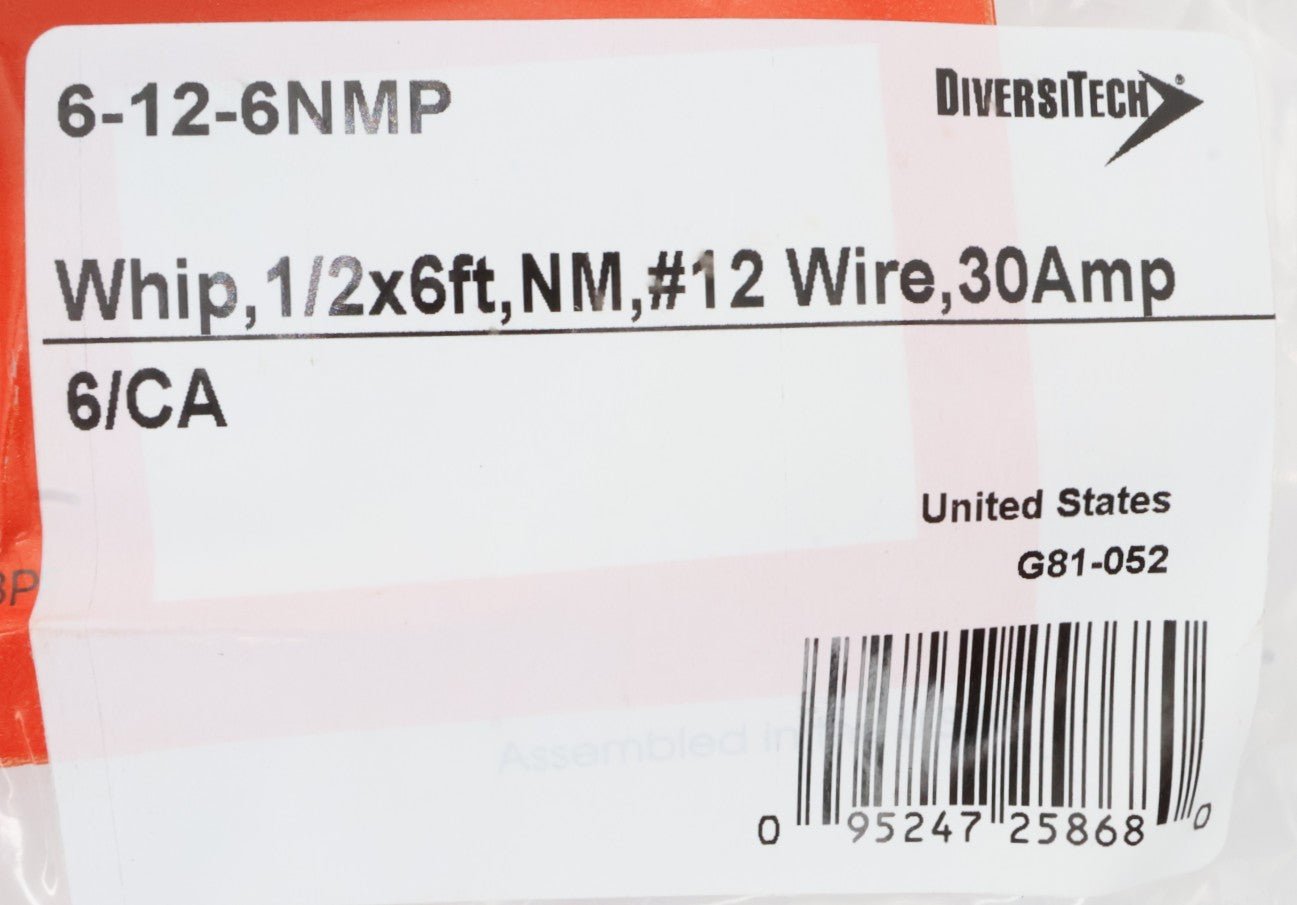 DiversiTech WHIP KIT 1/2in x 6' #12 THHN Wire WHIP (Non - metallic connectors) 6 - 12 - 6NMP - Electrical - img - 5