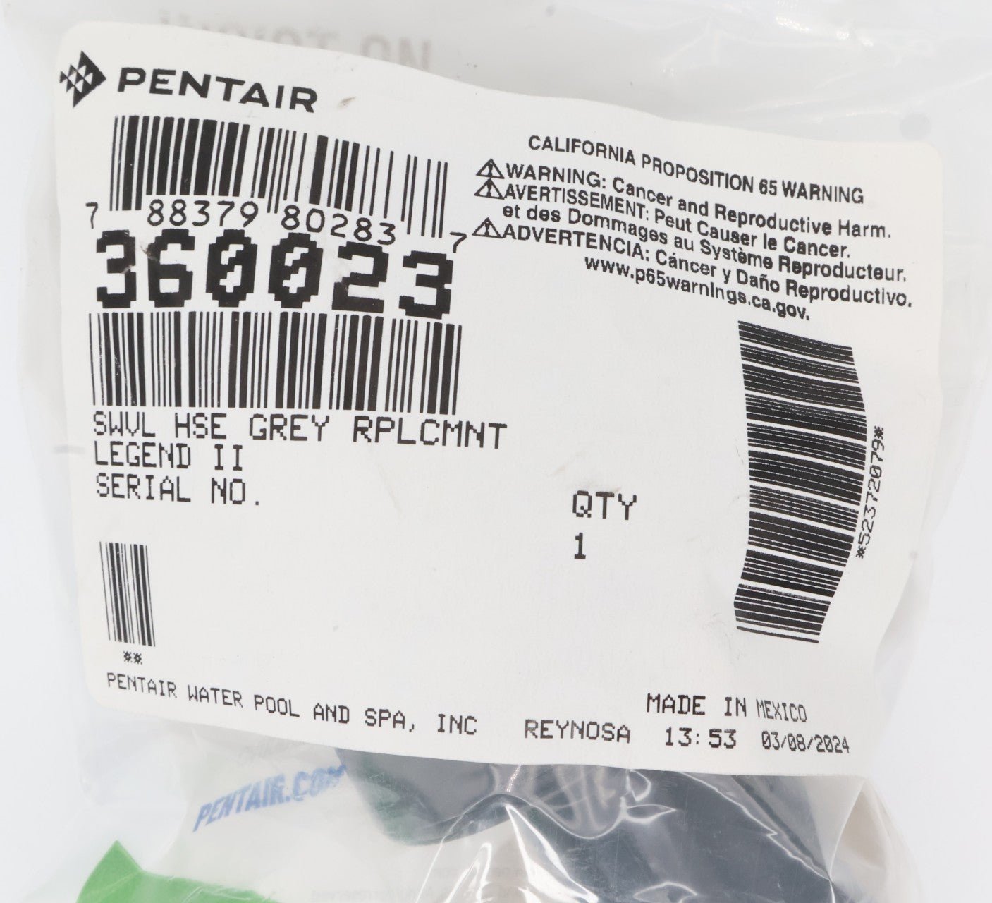 Pentair Gray Feed Hose Swivel for Kreepy Krauly Legend II Cleaner 360023 - Cleaner Parts - img-5