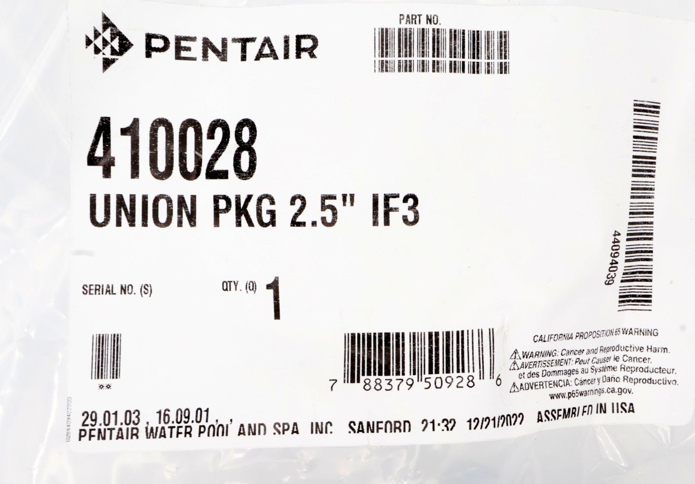 Pentair IntelliFlo3 Union Kit 2" & 2.5" 410028 - Pool Pump Parts - img-5