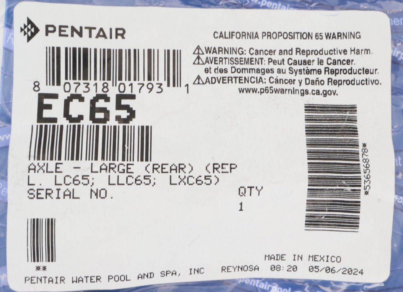 Pentair Large Rear Axle Replacement LC65/LLC65 EC65 - Cleaner Parts - img - 5