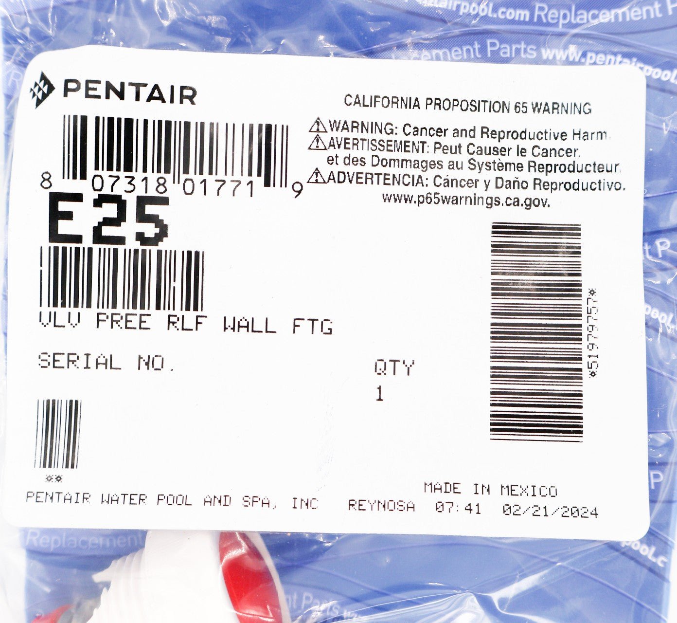 Pentair Legend 4-Wheel Cleaner Pressure Relief Valve for Wall Fitting E25 - Cleaner Parts - img-5