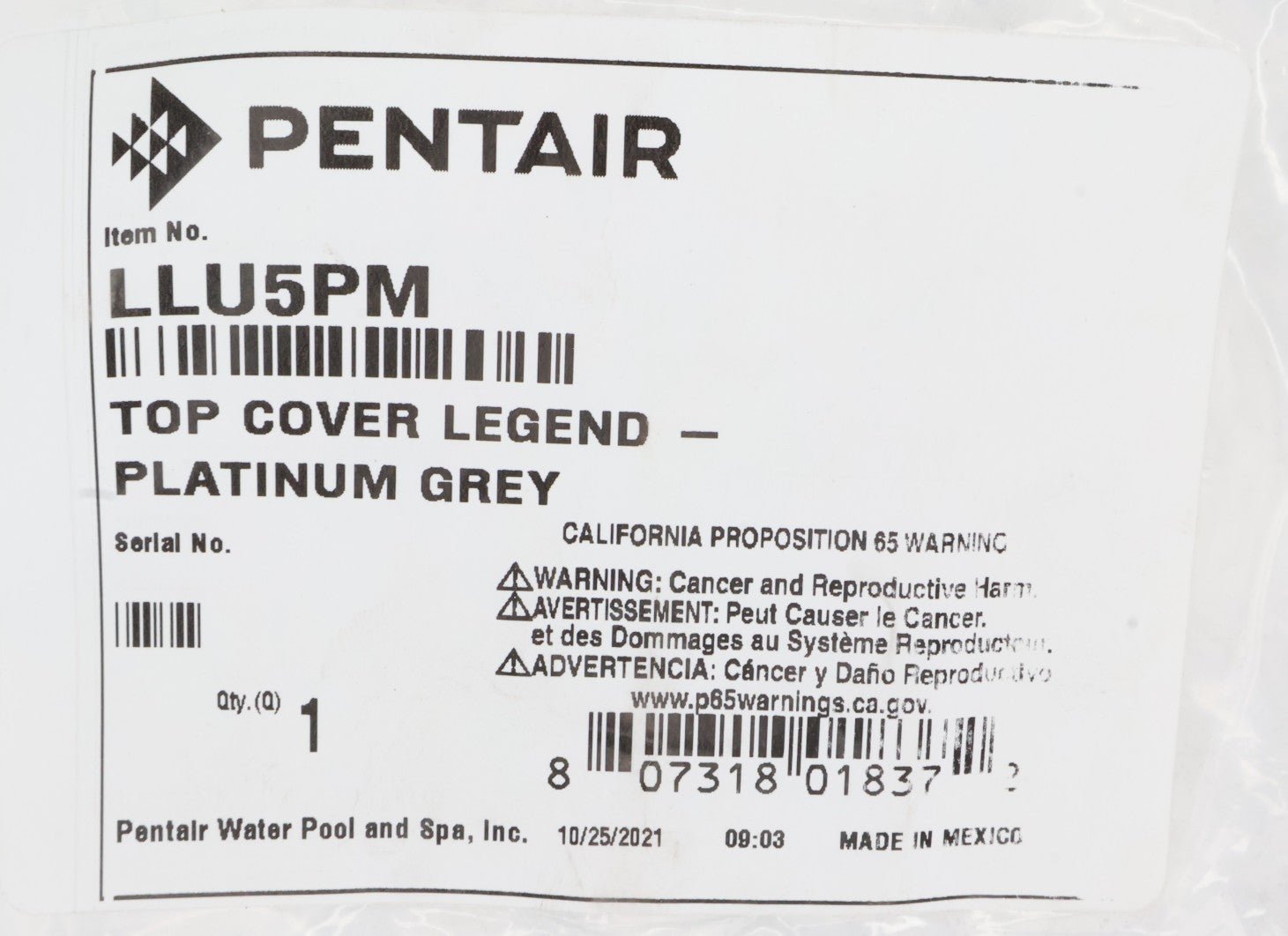 Pentair Legend Gray Top Cover LLU5PM - Cleaner Parts - img - 5