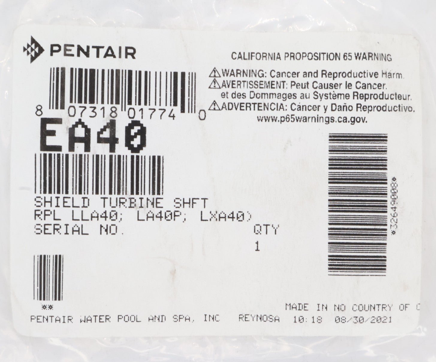 Pentair Legend Turbine Shaft Shield EA40 - Cleaner Parts - img - 4