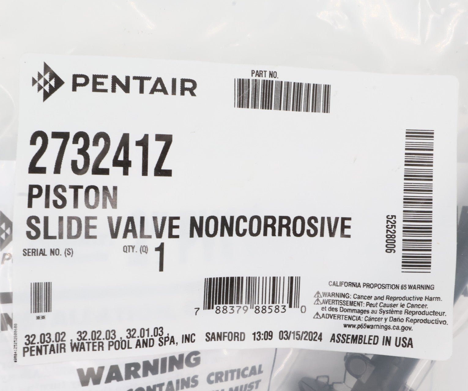 Pentair Noncorrosive Backwash Piston Slide Valve 273241Z - Pool Filter Parts - img - 5