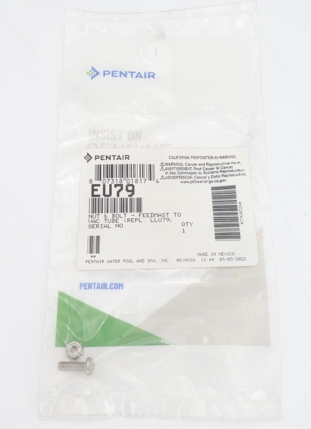 Pentair Nut & Bolt for Feedmast to Vac Tube EU79 - Cleaner Parts - img - 3