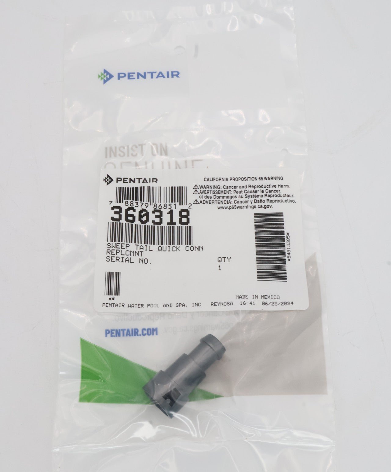 Pentair Sweep Tail Quick Connect Fitting for Racer Cleaner 360318 - Cleaner Parts - img - 3