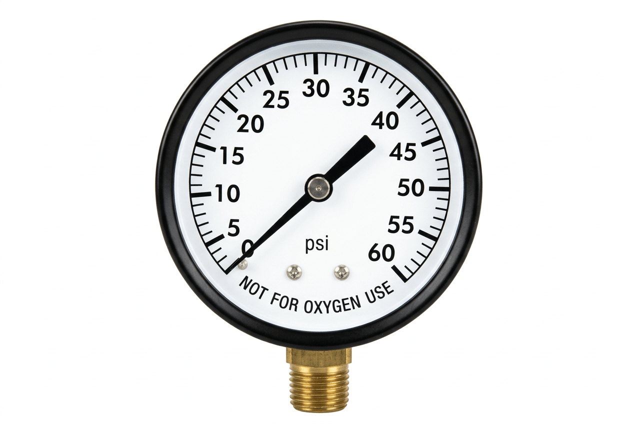 Super-Pro 2" Plastic Pressure Gauge 0.25" 0-60 PSI Bottom Mount 81060BU - Pool Filter Parts - img-1