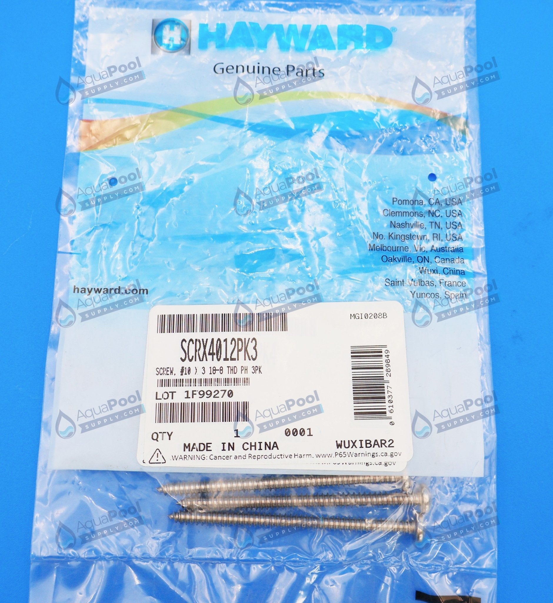 Hayward #10 18-8 Screw 3-Pack for AquaNaut 200, 400 & 450 SCRX4012PK3 - img-2
