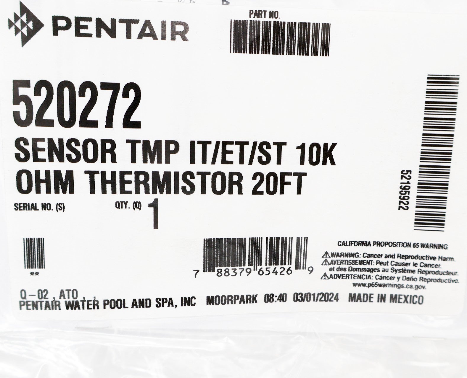 Pentair 20' Temp Sensor 10K Ohm Thermistor 520272 - Pool Automation - img-5